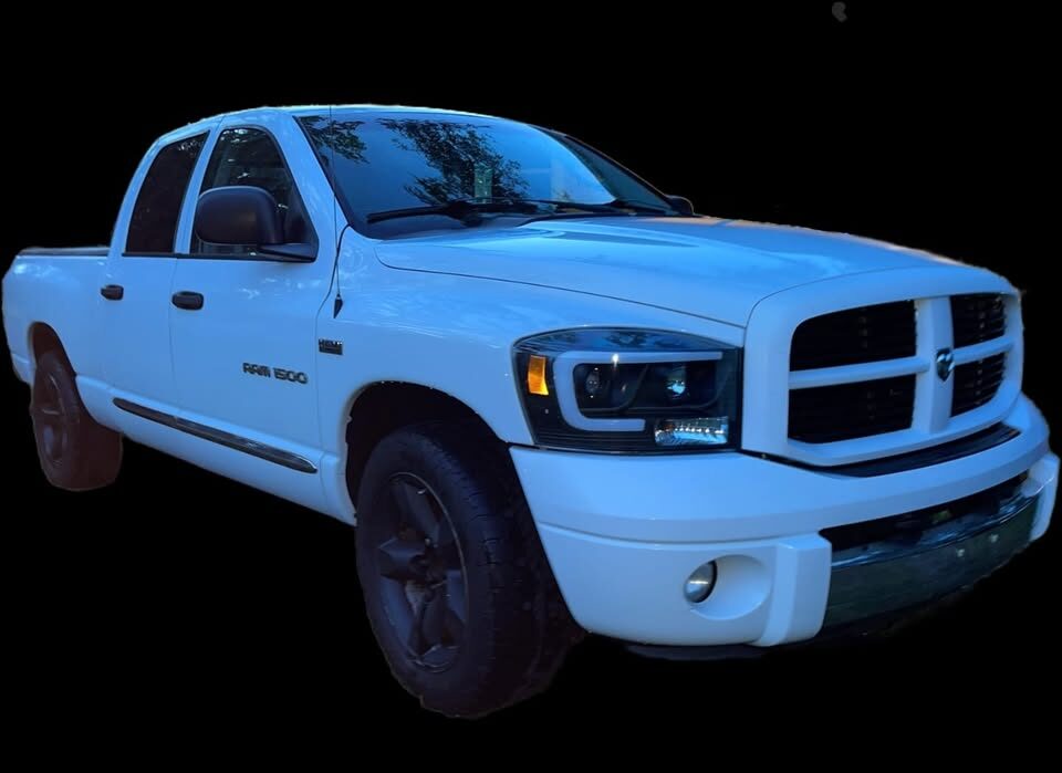 White Dodge Ram 1500 with a clean, bright finish